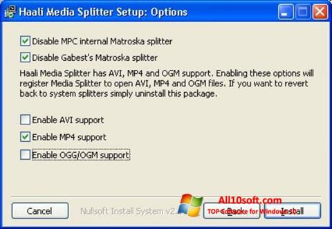 צילום מסך Haali Media Splitter Windows 10