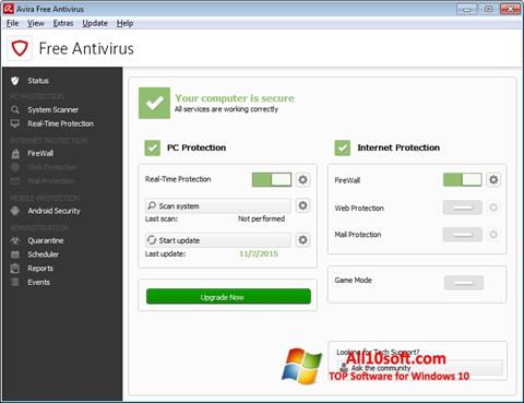 צילום מסך Avira Free Antivirus Windows 10