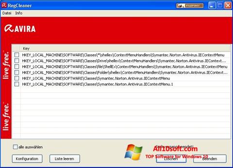 צילום מסך Avira Registry Cleaner Windows 10