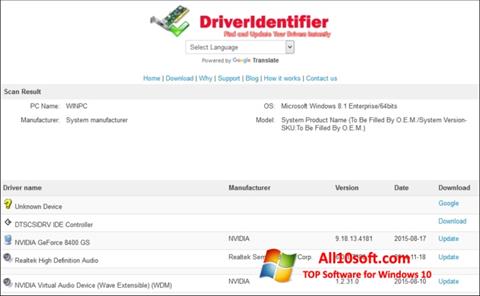 צילום מסך Driver Identifier Windows 10