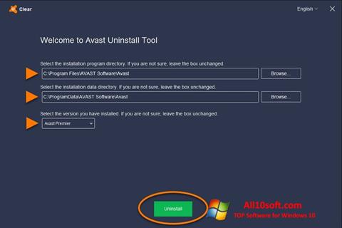 צילום מסך Avast Uninstall Utility Windows 10