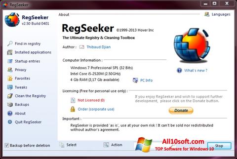 צילום מסך RegSeeker Windows 10
