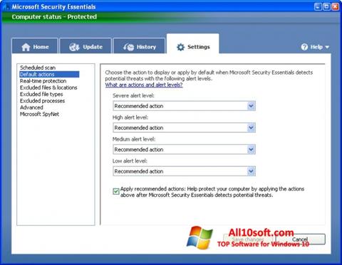 צילום מסך Microsoft Security Essentials Windows 10