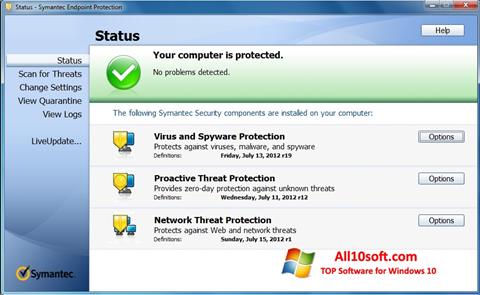 צילום מסך Symantec Endpoint Protection Windows 10