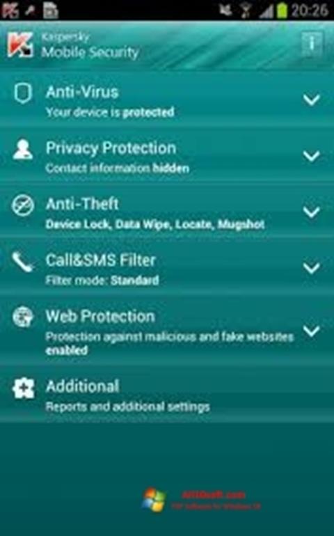 צילום מסך Kaspersky Mobile Security Windows 10